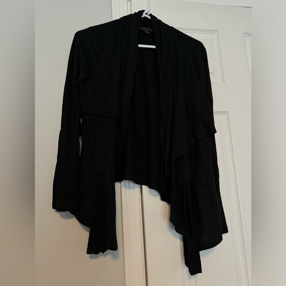 Attention Black Cardigan Sweater with Waterfall Hem